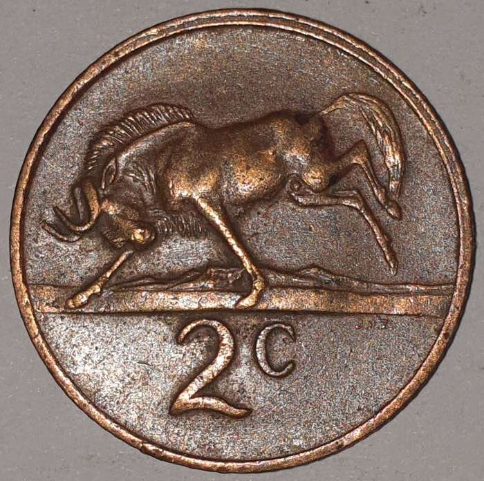 1978 - 2 CENT COIN (TWO CENT COIN) - RSA - BRONZE - KM#83 - BILINGUAL LEGEND - WILDEBEEST